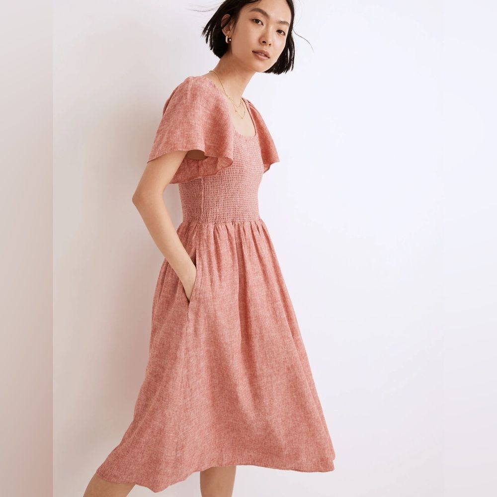 Madewell Dusty Rose Midi Dress with Flutter Sleeves